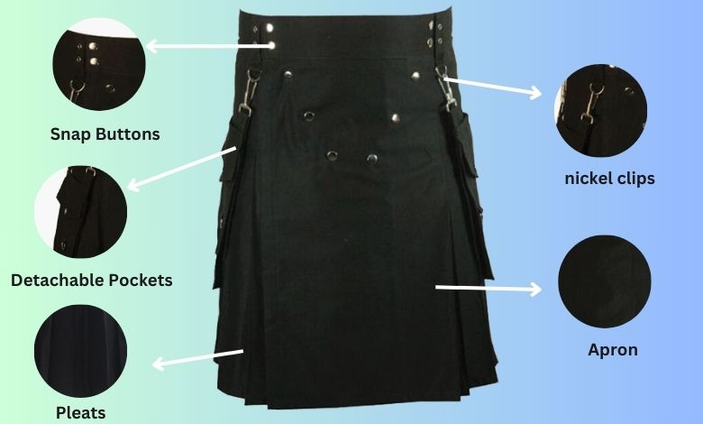 Black Kilt with Detachable Pockets