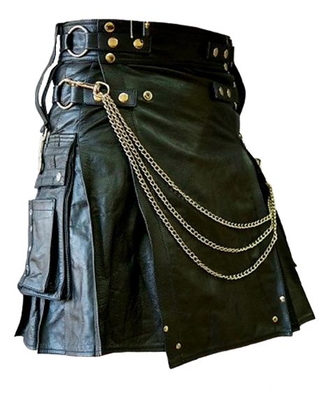 Black Fashion Gothic Leather Kilt with Chains