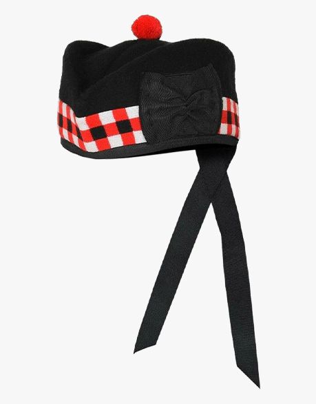 Black Glengarry Hat with Red and White Diced