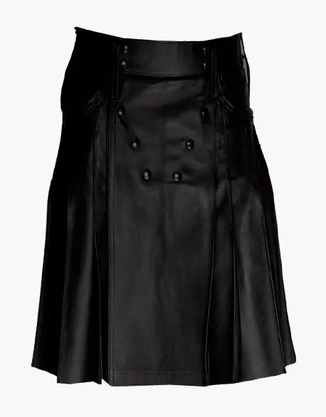 Black Pleated Leather Kilt