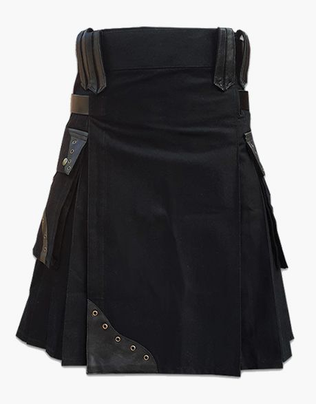 Black Utility Kilt with leather Straps