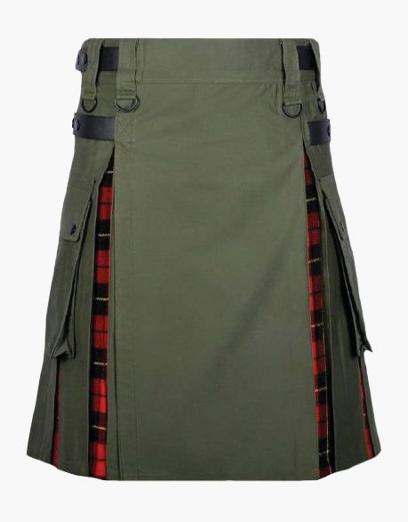 Olive Green & Wallace Tartan Hybrid Kilt