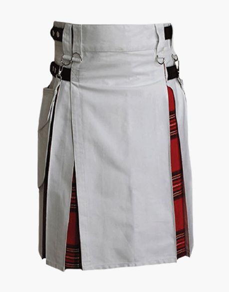 White & Royal Stewart Tartan Hybrid Kilt with Detachable Pockets