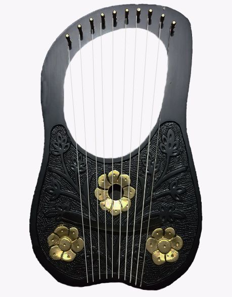 Rosewood 10 String Lyre Harp with Golden Flowers