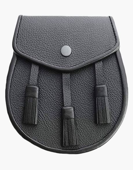 Black Leather Kilt Sporran with 3 Tassel, Belt & Chain