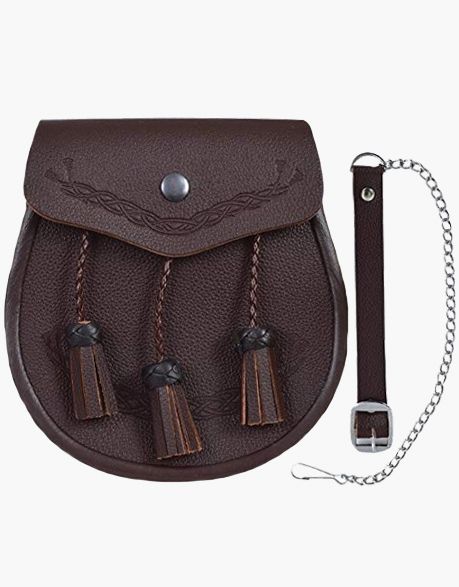 Brown Embossed Celtic Classic Leather Kilt Sporran Chain Strap