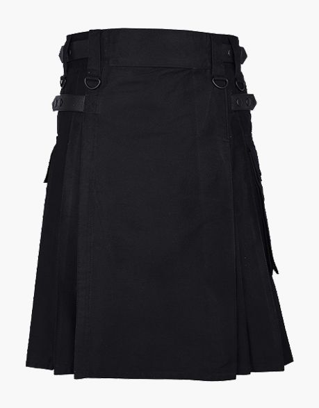 Men's Black Utility Kilt with Leather Strap