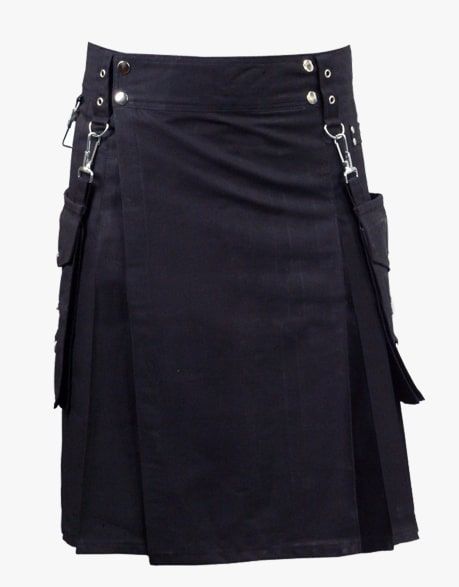 Modern Black Utility Kilt with Detachable Pockets