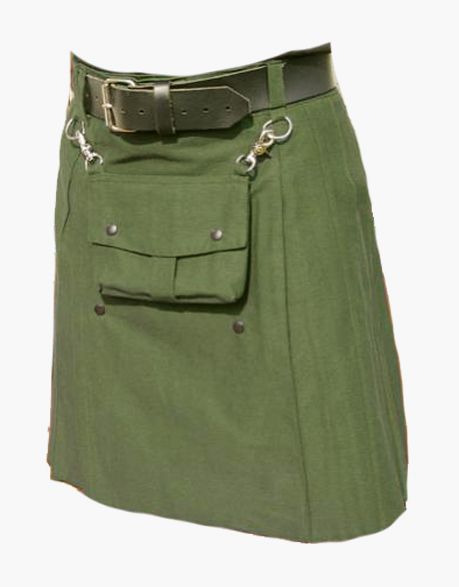 Olive Green Utility Kilt with Front Pocket