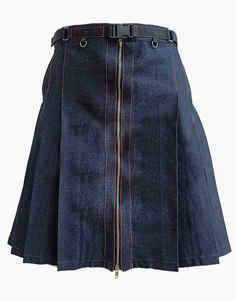 Modern Women Blue Denim Mini Kilt with Chains
