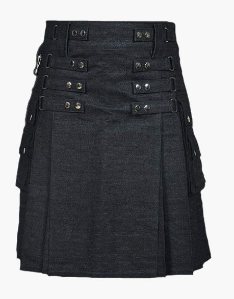 Women's Black Denim Kilt Skirt